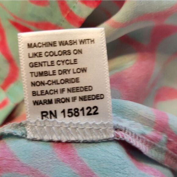 APNY Pink Blue Cupro Viscose Printed Top Button Down Blouse Women's Large - Picture 8 of 11